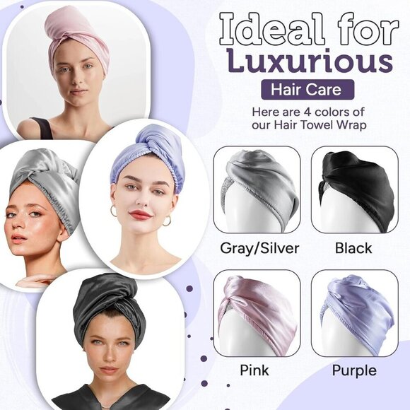 Satin Microfiber Hair Towel Wrap Set Absorbent Gentle Travel Bag Women main image 4